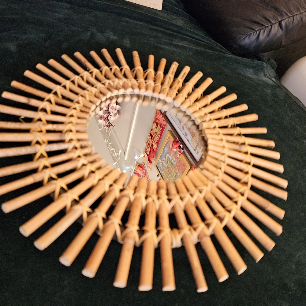 World Market Bamboo round rattan mirror small